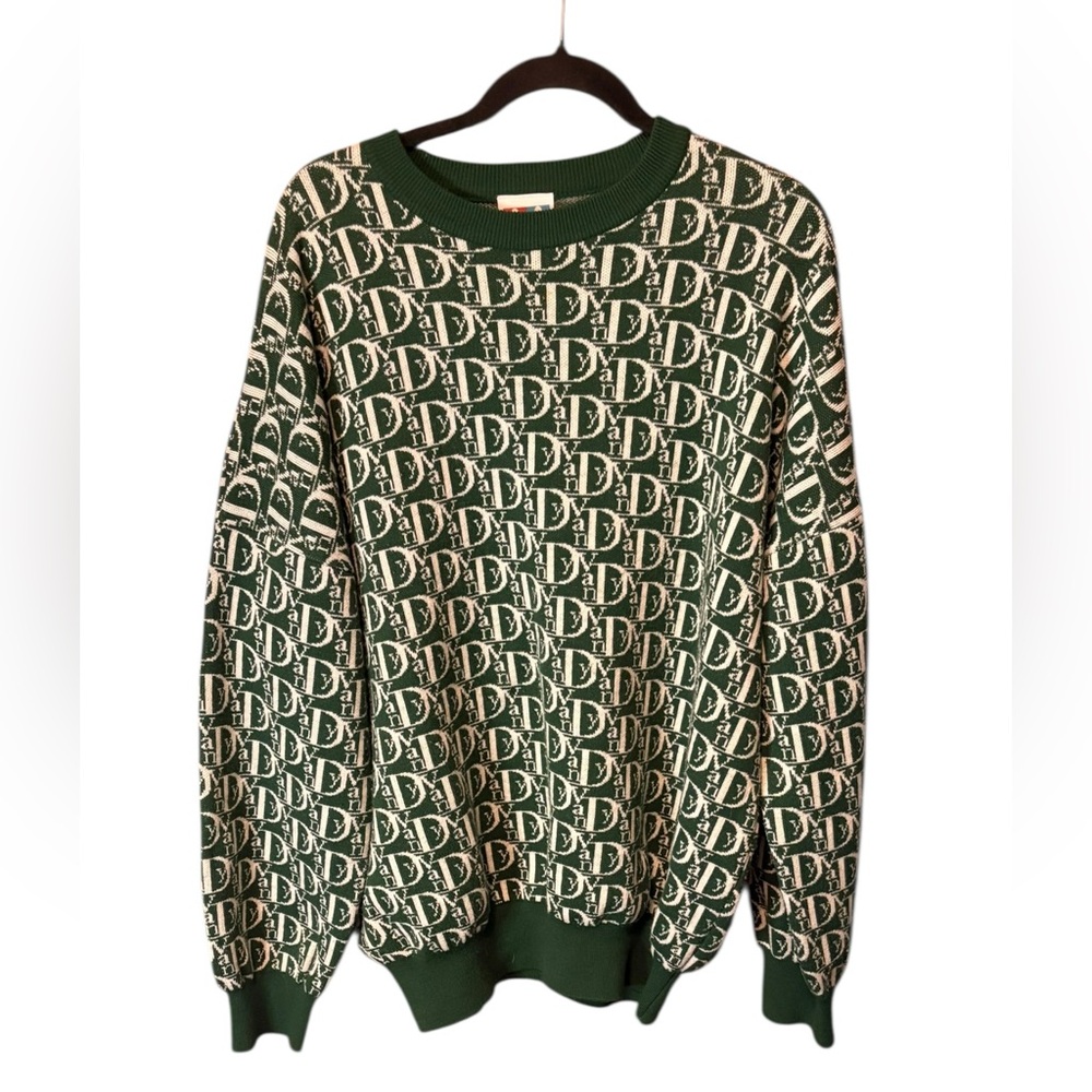Vandy The Pink Vandy Vior Monogram Wool Knit Sweater Green Large Designer